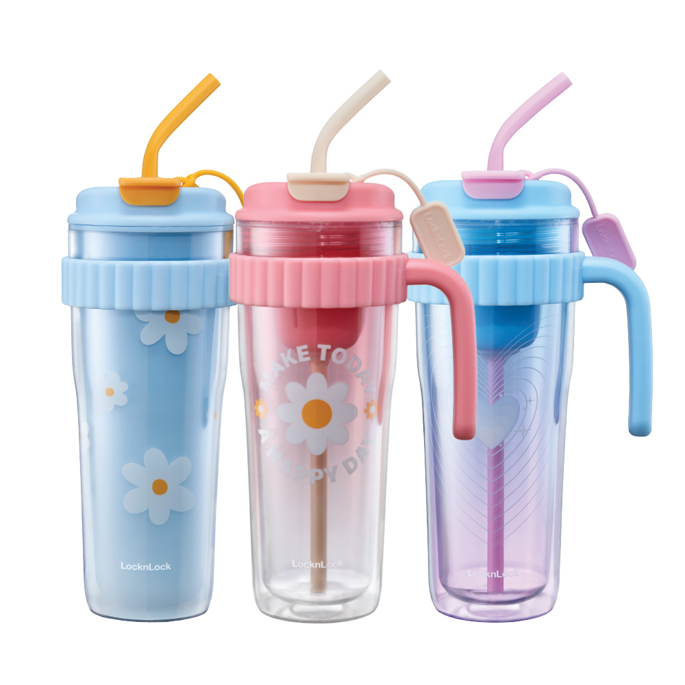 Ly Nhựa 2 Lớp LocknLock Kèm Ống Hút Spring Double Wall Cold Cup 890ml - 3 Màu (Xanh, Xanh Da Trời, Hồng) - HAP538